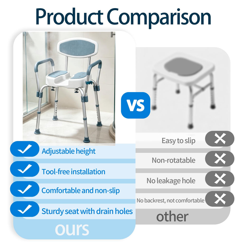 Height Adjustable Shower Chair with Padded Armrests Y94531