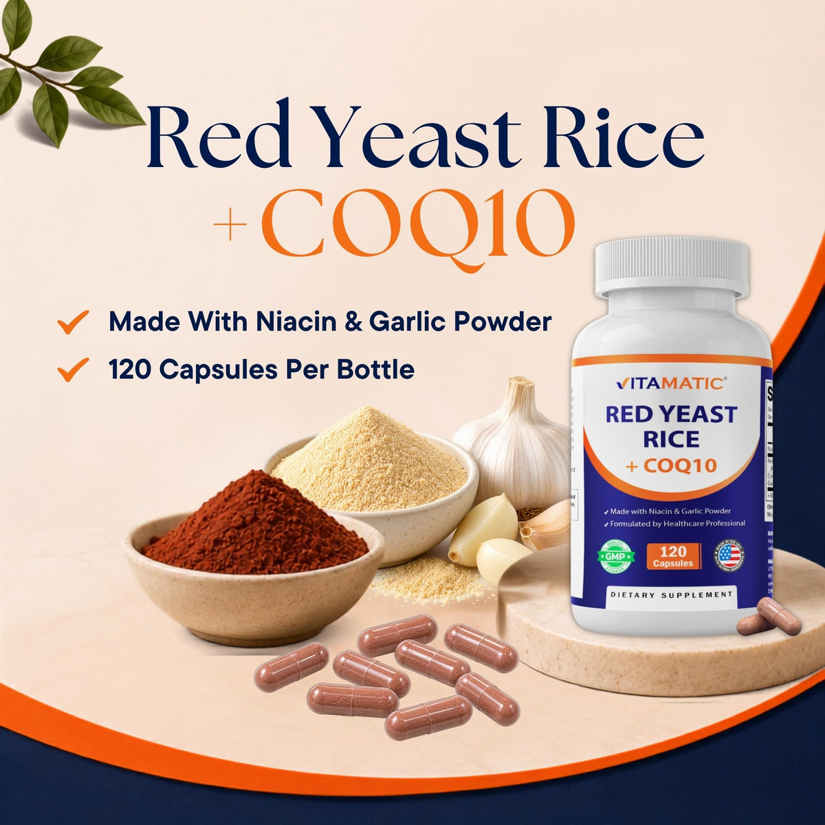 Red Yeast Rice CoQ10 Niacin Garlic 120 Veg Capsules W151