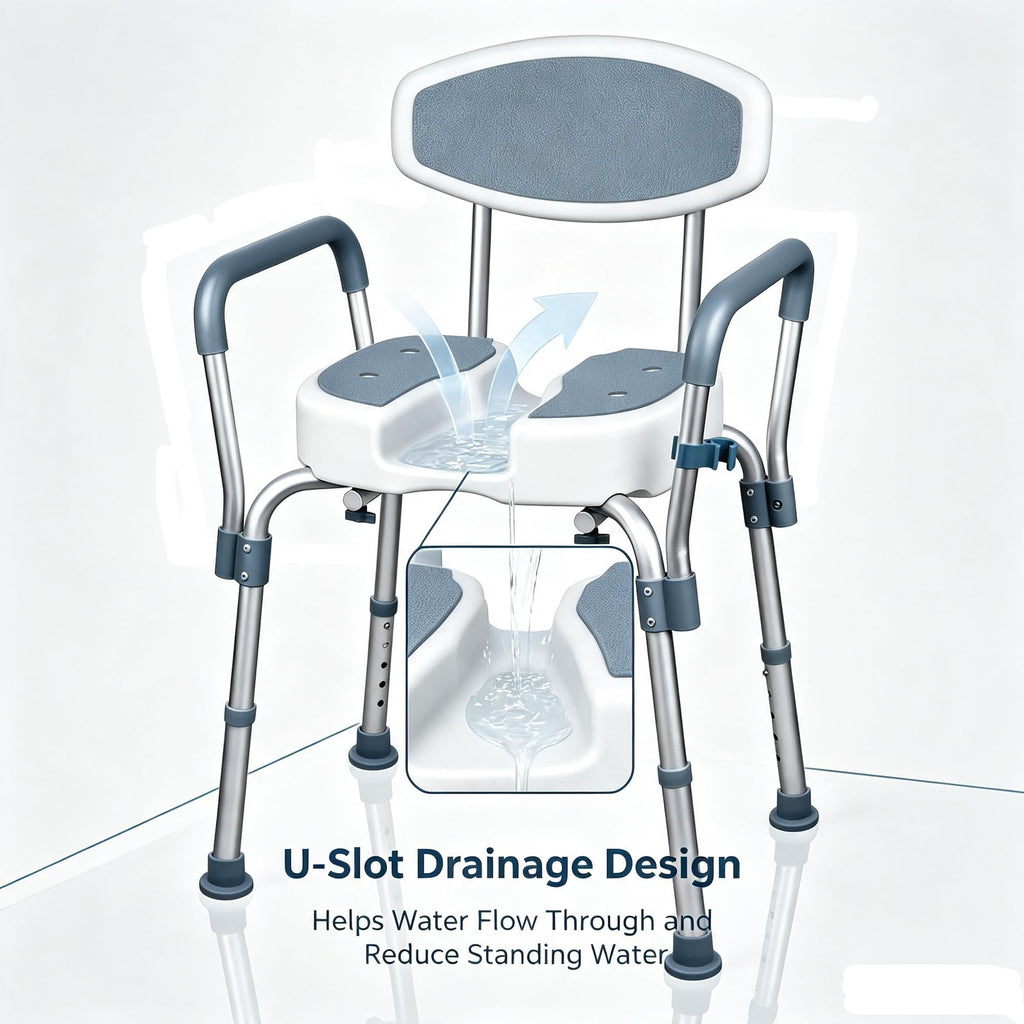 Height Adjustable Shower Chair with Padded Armrests Y94531