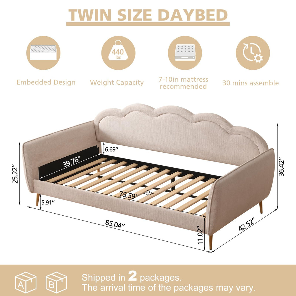 Twin Size Upholstered Linen Daybed with Metal Legs C6666
