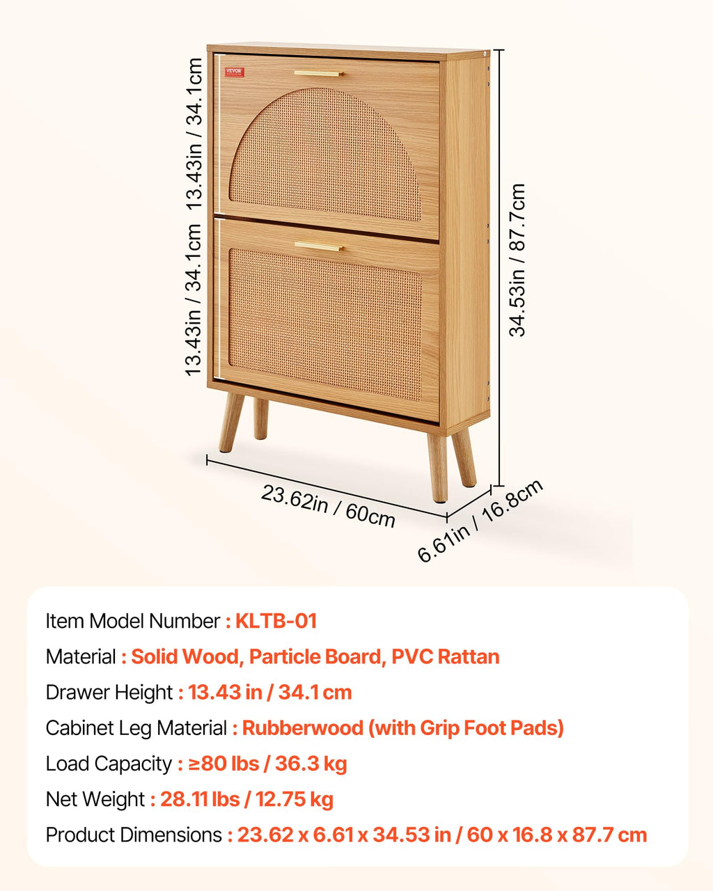 2 Flip Drawers Rattan Shoe Storage Cabinet Y795621