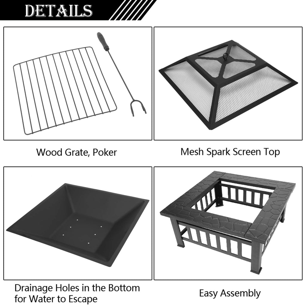 32 Inch Black Metal Wood Burning Fire Pit Q222