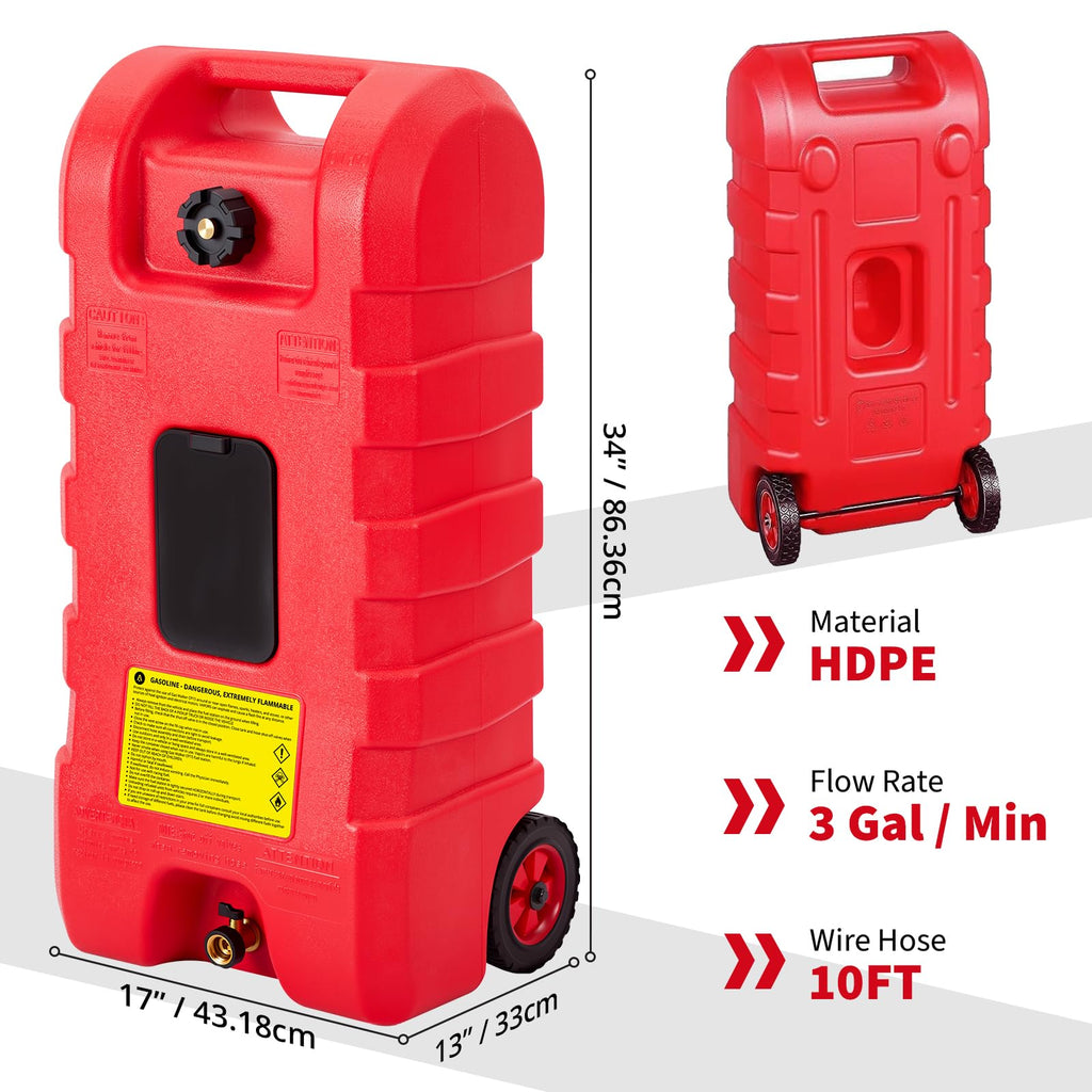 15 Gallon Portable Fuel Gas Can with Wheels and Hose J527