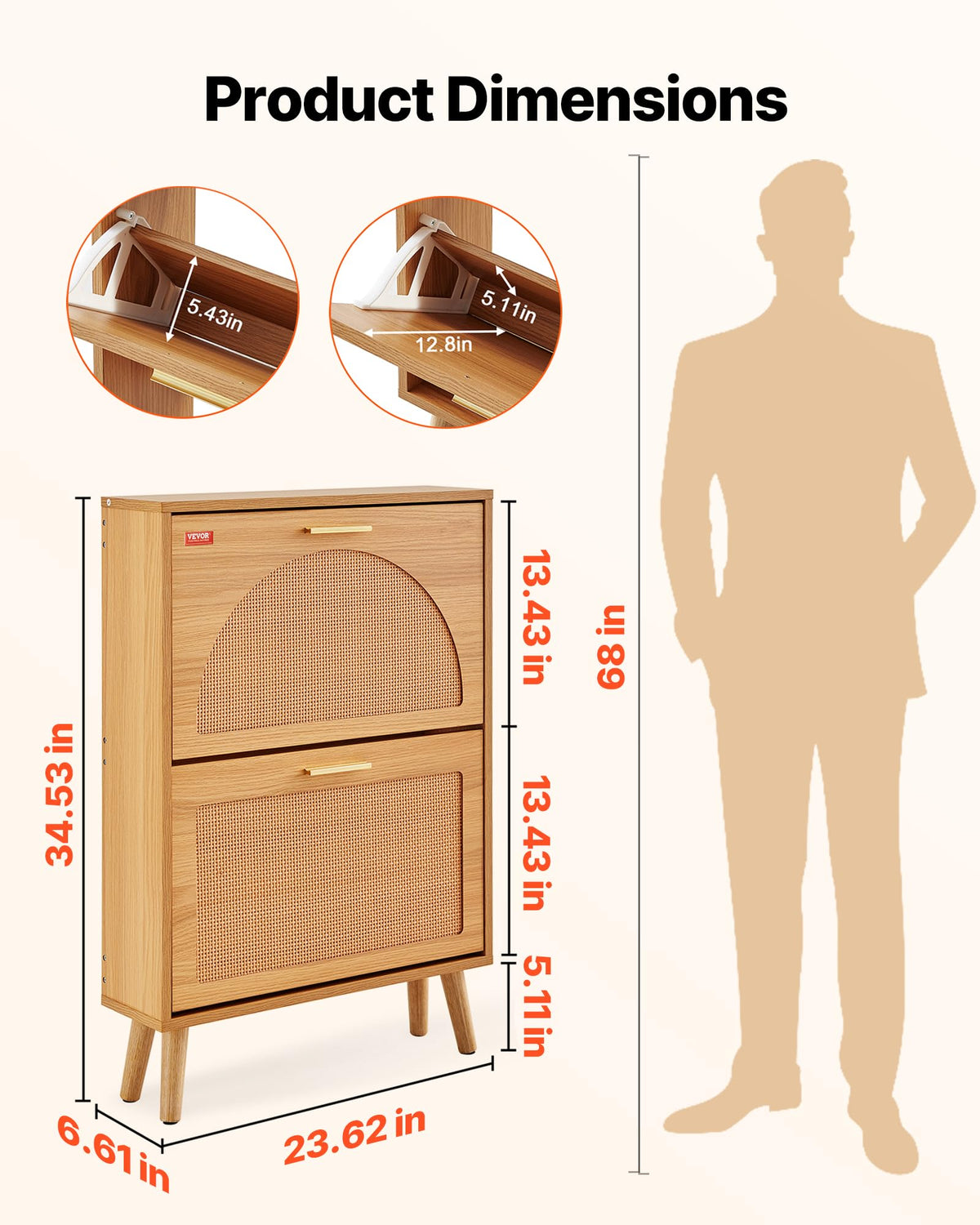 2 Flip Drawers Rattan Shoe Storage Cabinet Y795621
