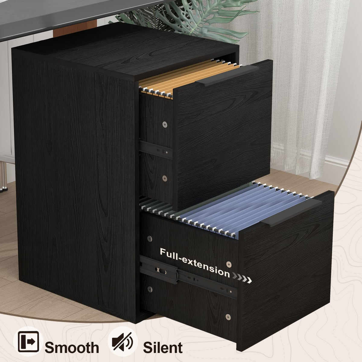 Black Two Drawer Wood File Cabinet F5432
