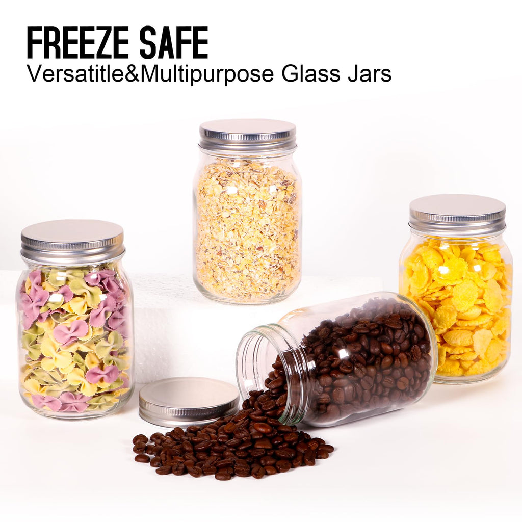 16oz Regular Mouth Glass Mason Jars with Airtight Lids, 4 Pack Z738125