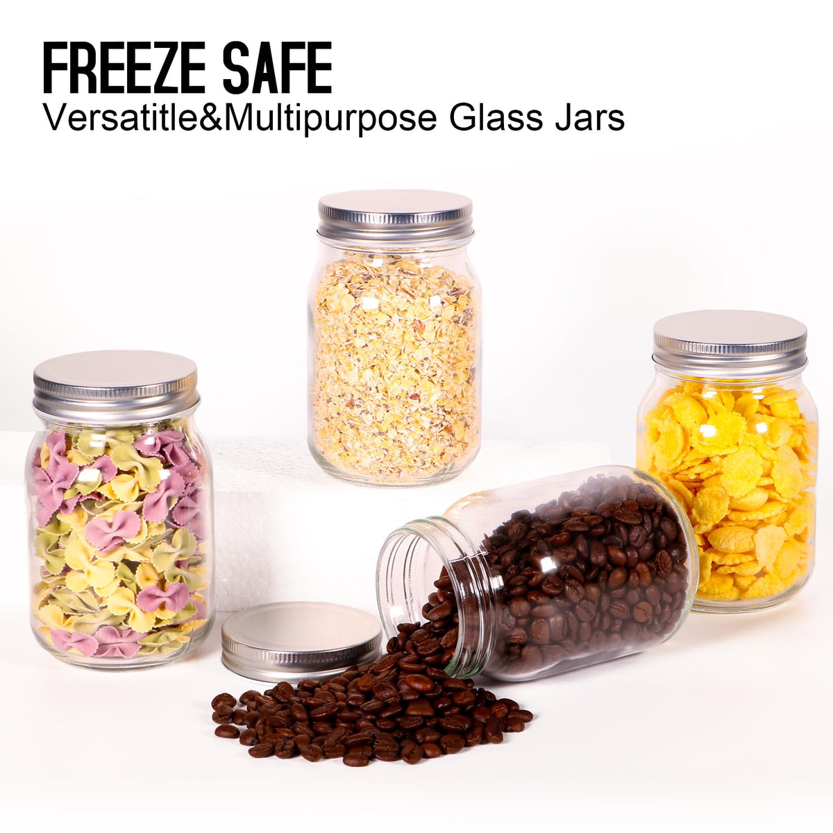 16oz Regular Mouth Glass Mason Jars with Airtight Lids, 4 Pack Z738125