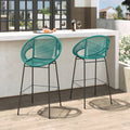 Faux Wicker PE Rattan Bar Stools Set of 2 Teal V4360