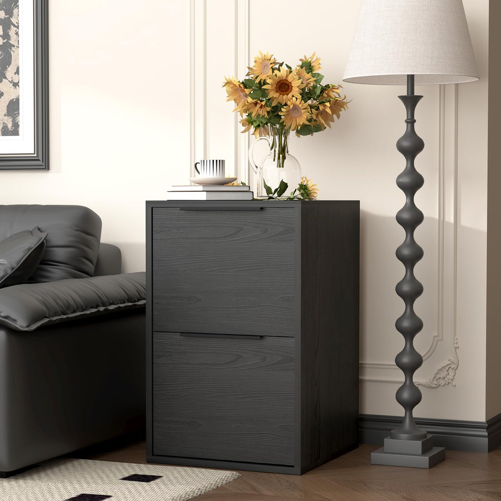 Black Two Drawer Wood File Cabinet F5432