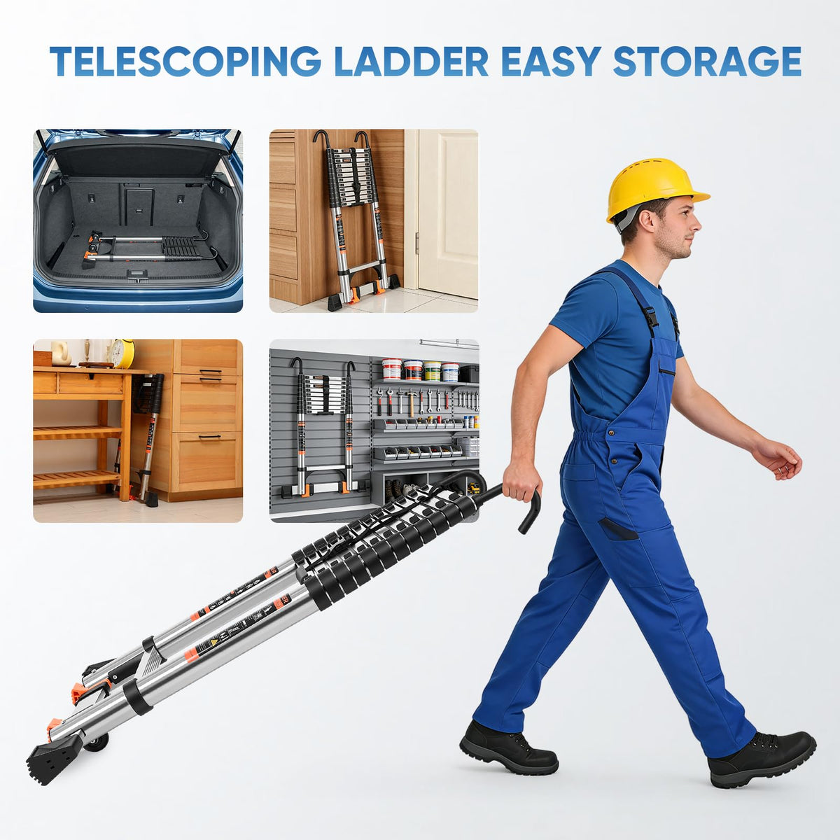 Telescoping Ladder 16.5 FT with Wheels & Hooks 330 lbs O845947