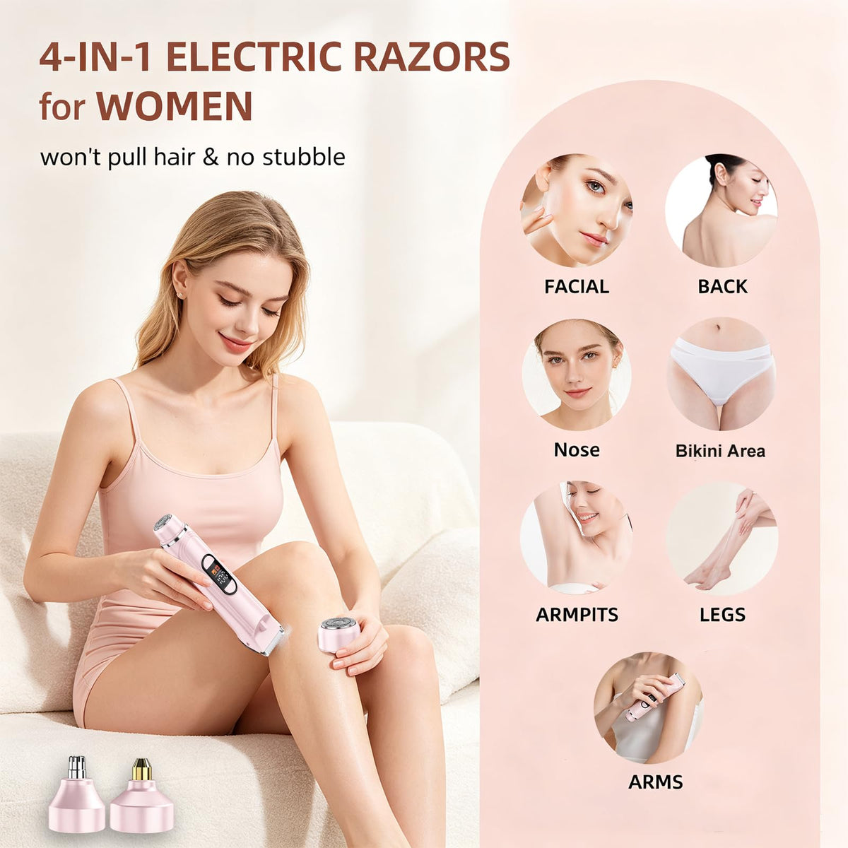 Waterproof Rechargeable Electric Razor with 2 Heads O9435