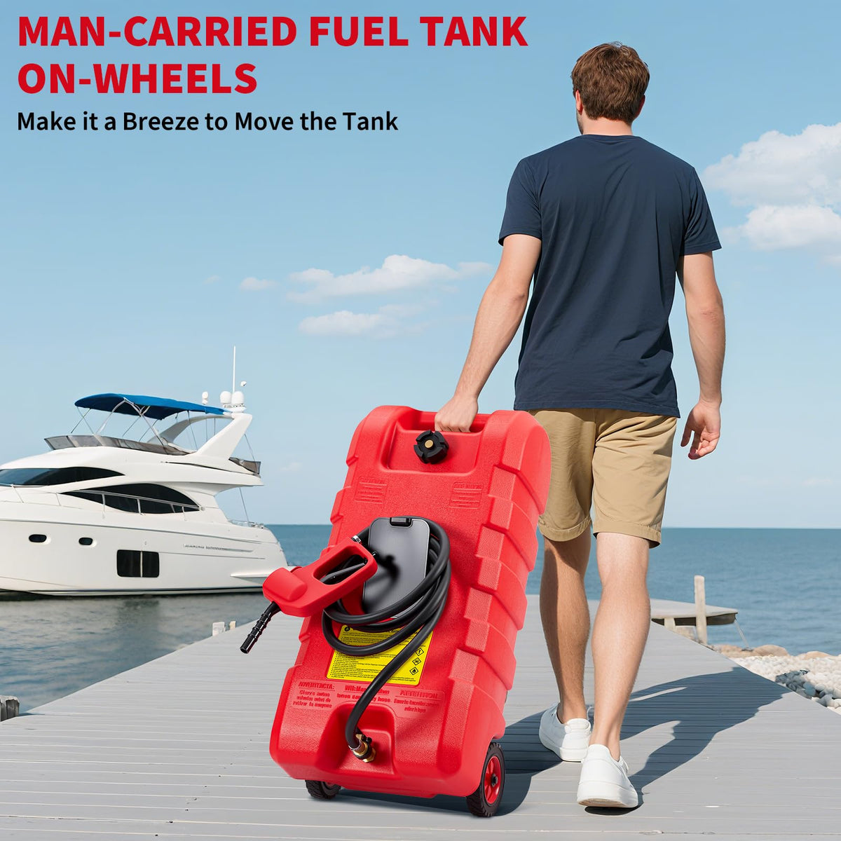 15 Gallon Portable Fuel Gas Can with Wheels and Hose J527