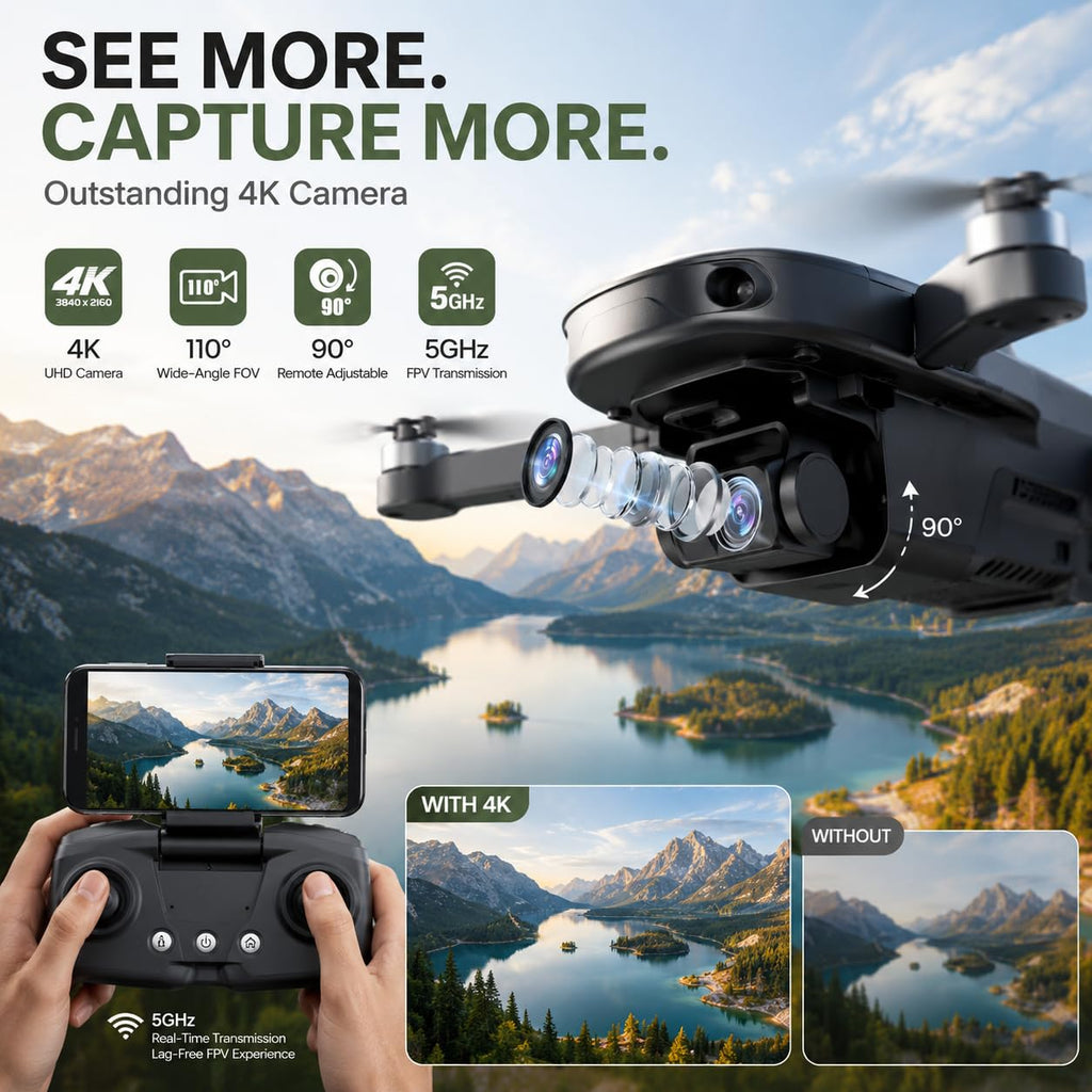 GPS Drone with 4K Camera, Under 249g Foldable RC Quadcopter T607327