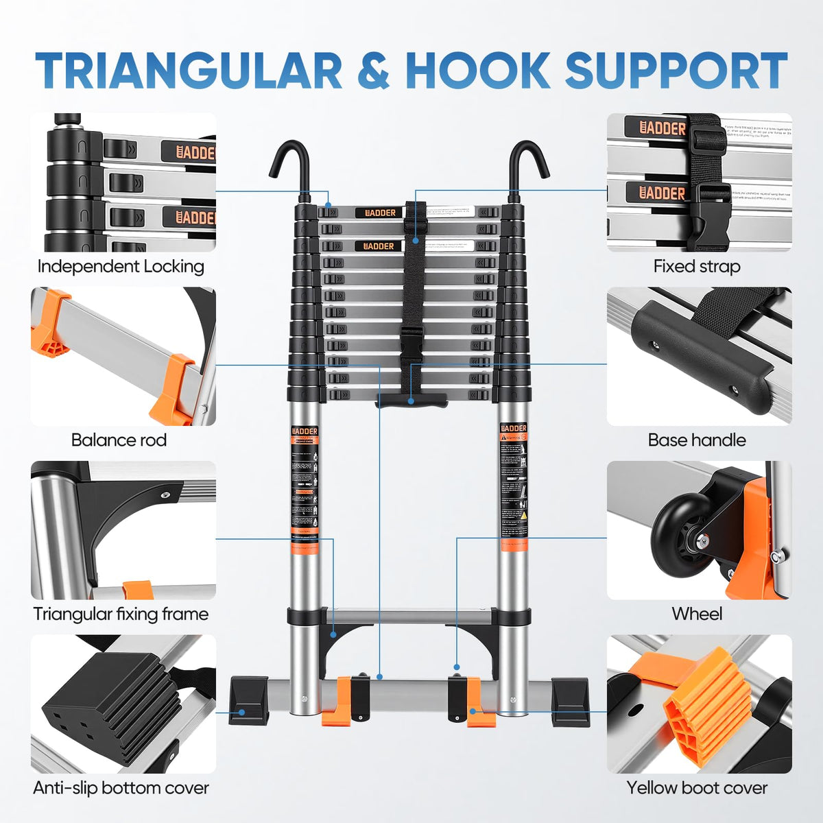 Telescoping Ladder 16.5 FT with Wheels & Hooks 330 lbs O845947