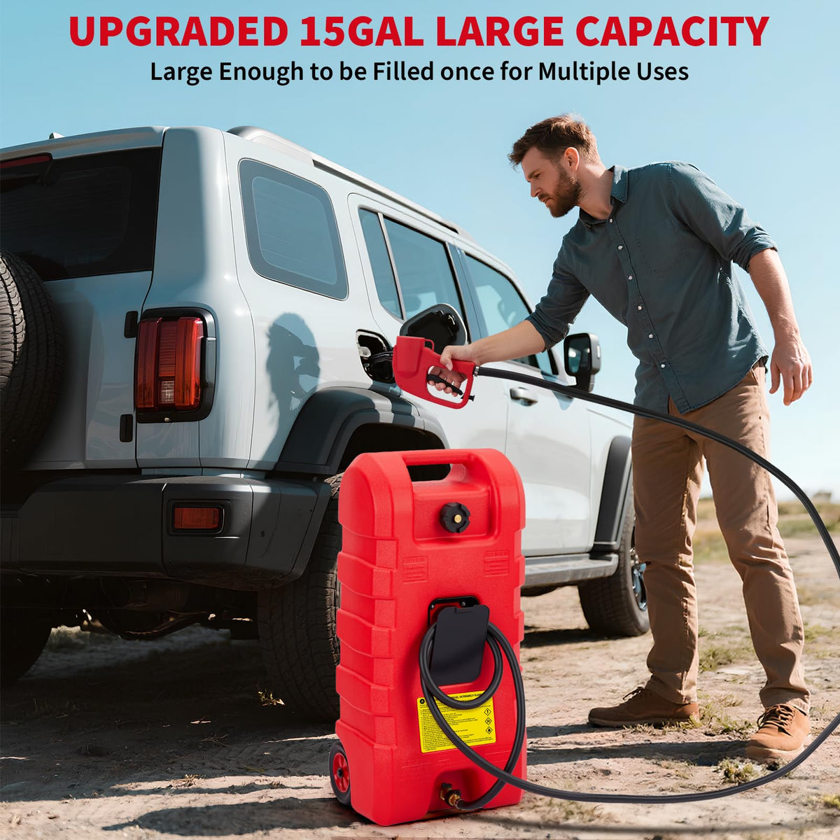 15 Gallon Portable Fuel Gas Can with Wheels and Hose J527