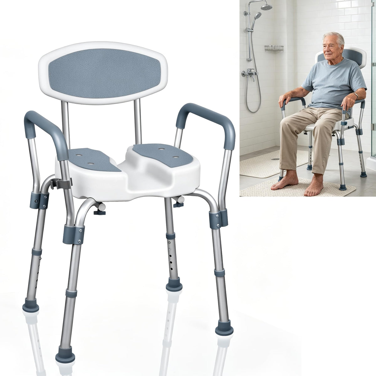 Height Adjustable Shower Chair with Padded Armrests Y94531