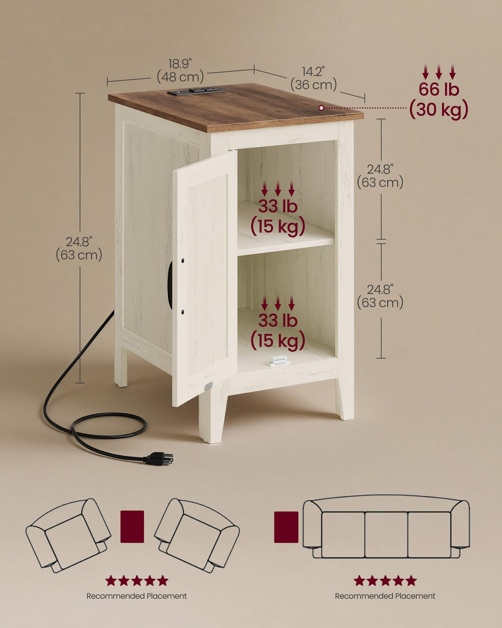 Side Table with Charging Station and Storage Cabinet P751265