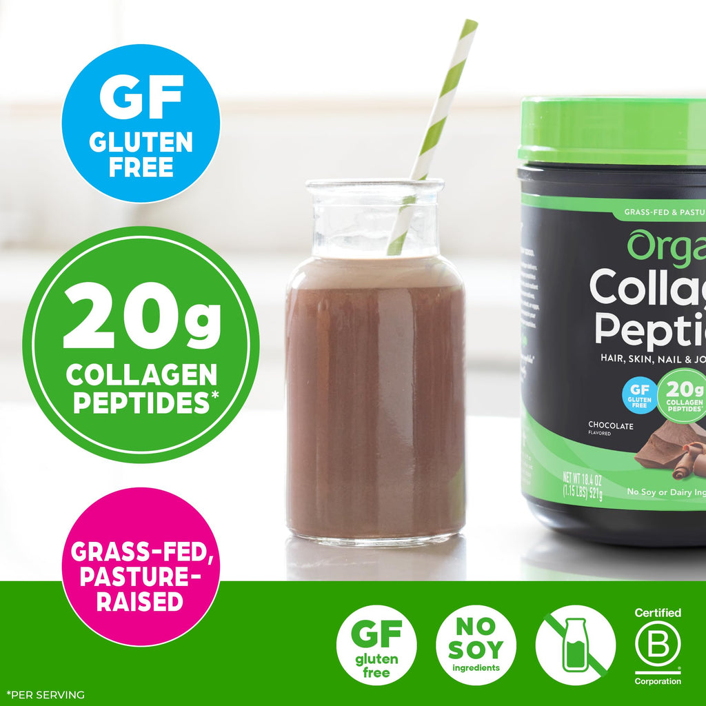 Hydrolyzed Collagen Peptides Powder, Chocolate, 1lb K496489