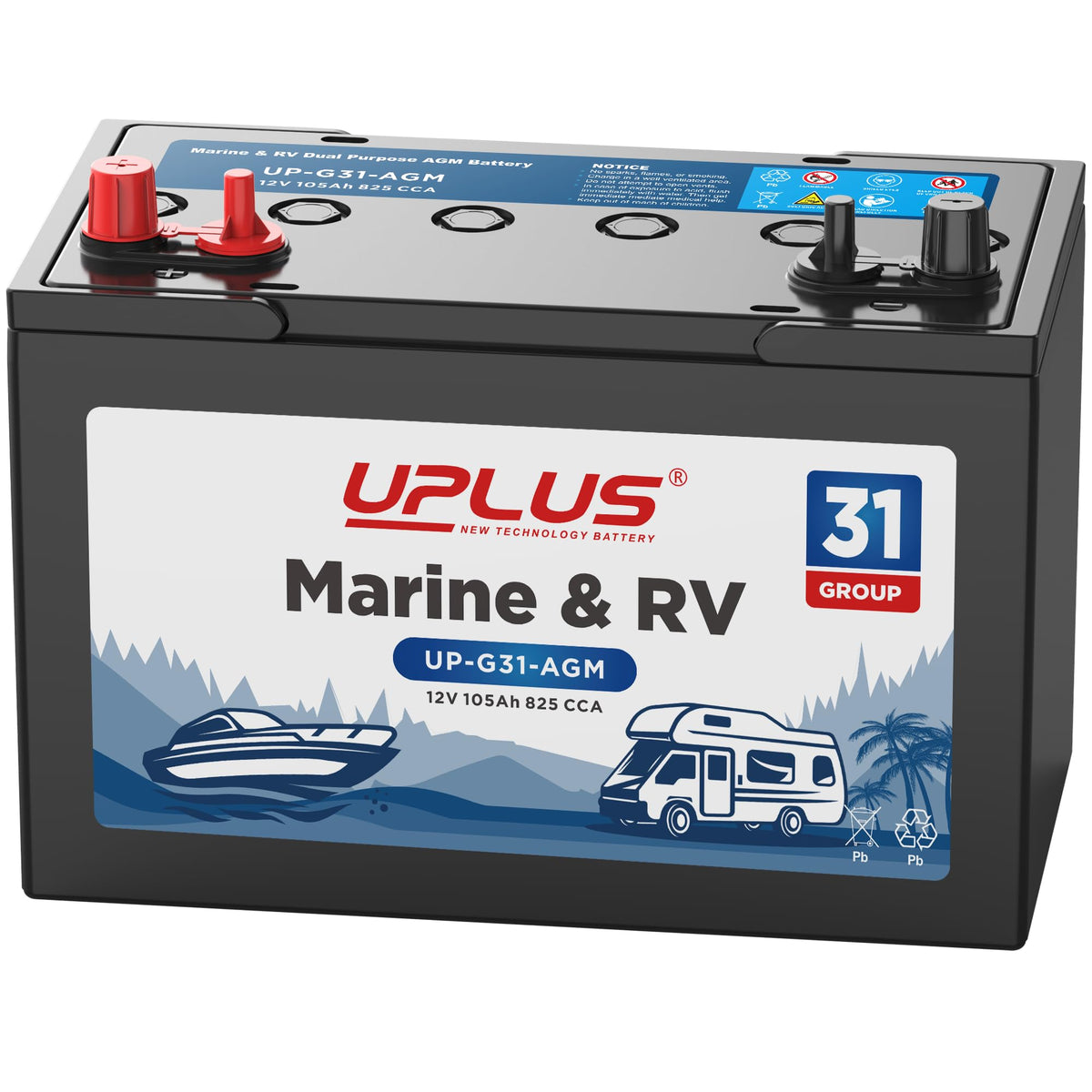 12V 105Ah 825CCA Dual Purpose AGM Marine Battery F997
