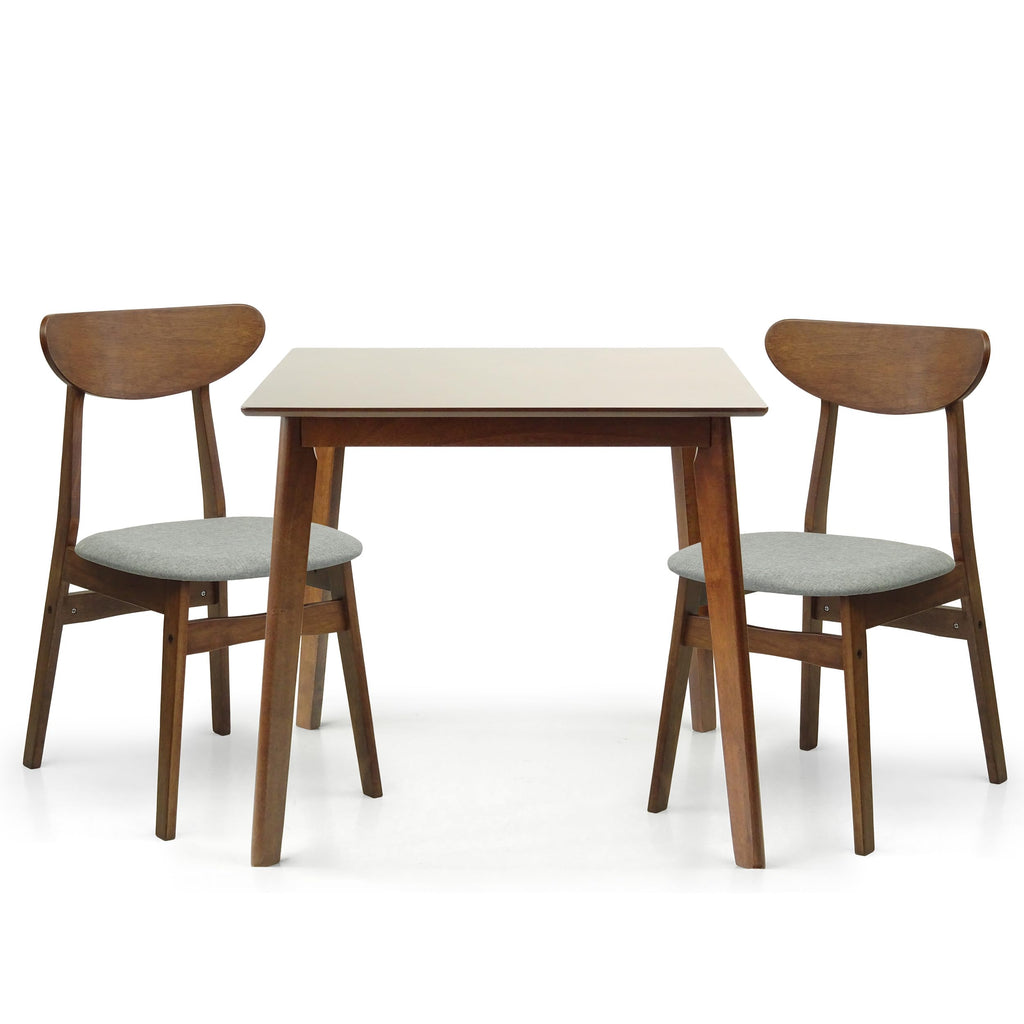 Set of 3 Square Dining Table and 2 Side Chairs Solid Wood Padded Seat Medium Brown A254
