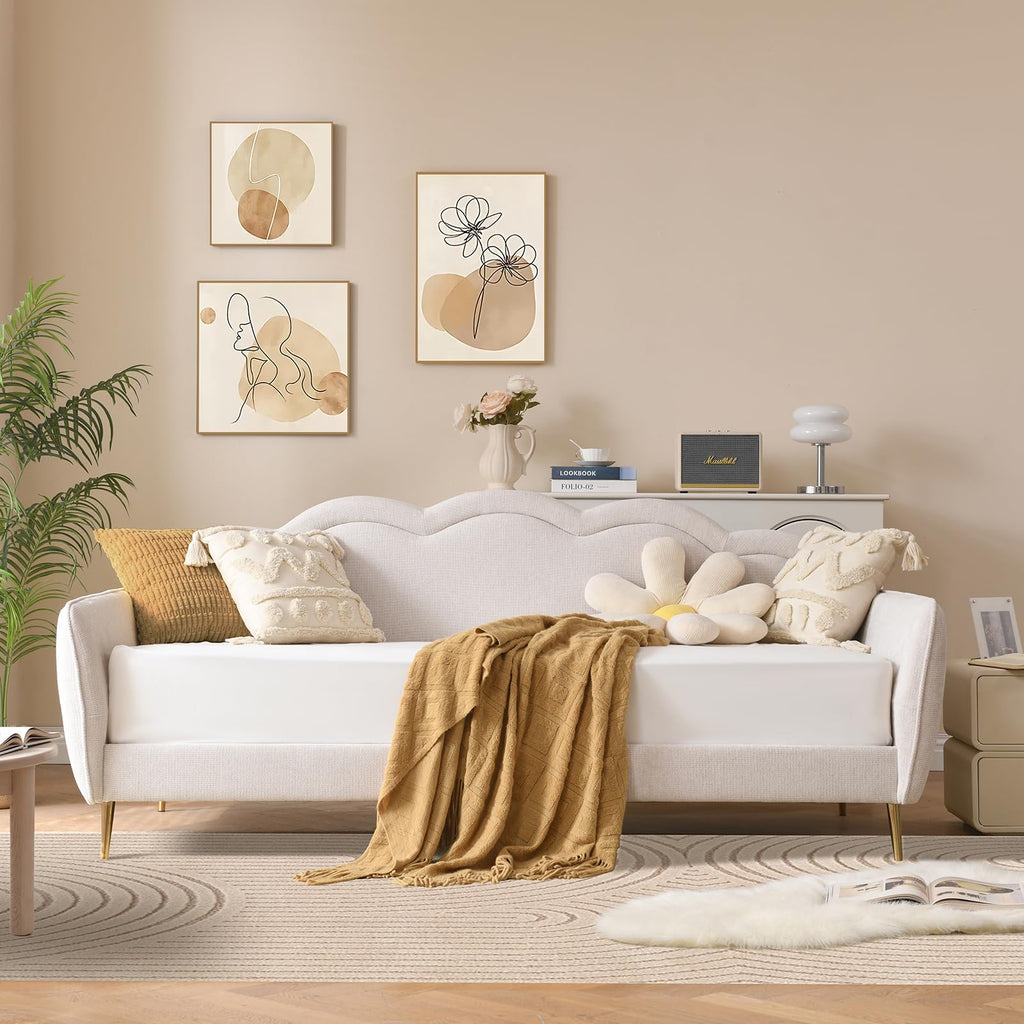 Twin Size Upholstered Linen Daybed with Metal Legs C6666