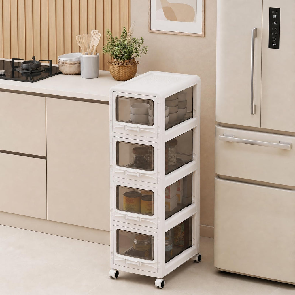 4 Tier Plastic Storage Organizer with Lockable Wheels L797334