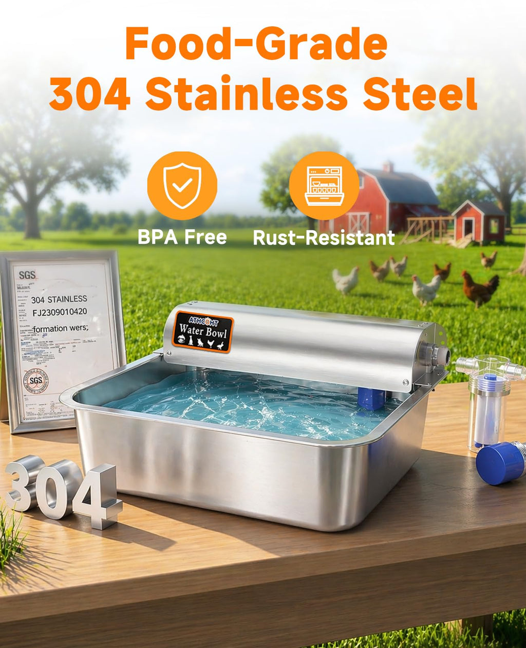 Automatic Chicken Waterer 304 Stainless Steel U3902