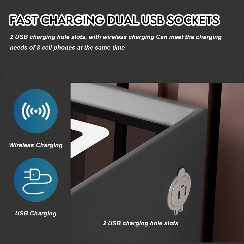 White Nightstand with Wireless Charging Station and Fingerprint Lock Drawer D127