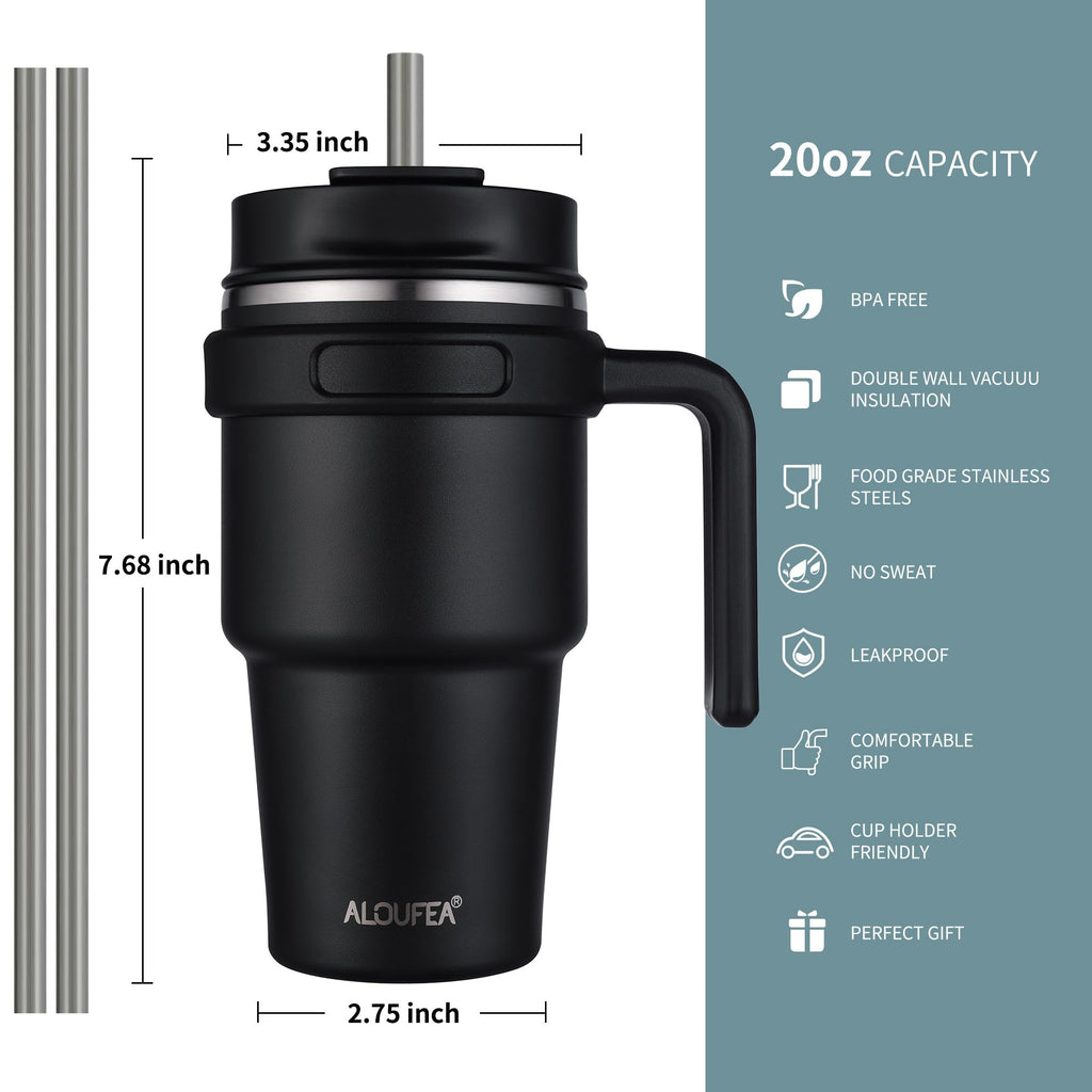 20 oz Insulated Travel Coffee Mug Tumbler with Handle and Straw K85691