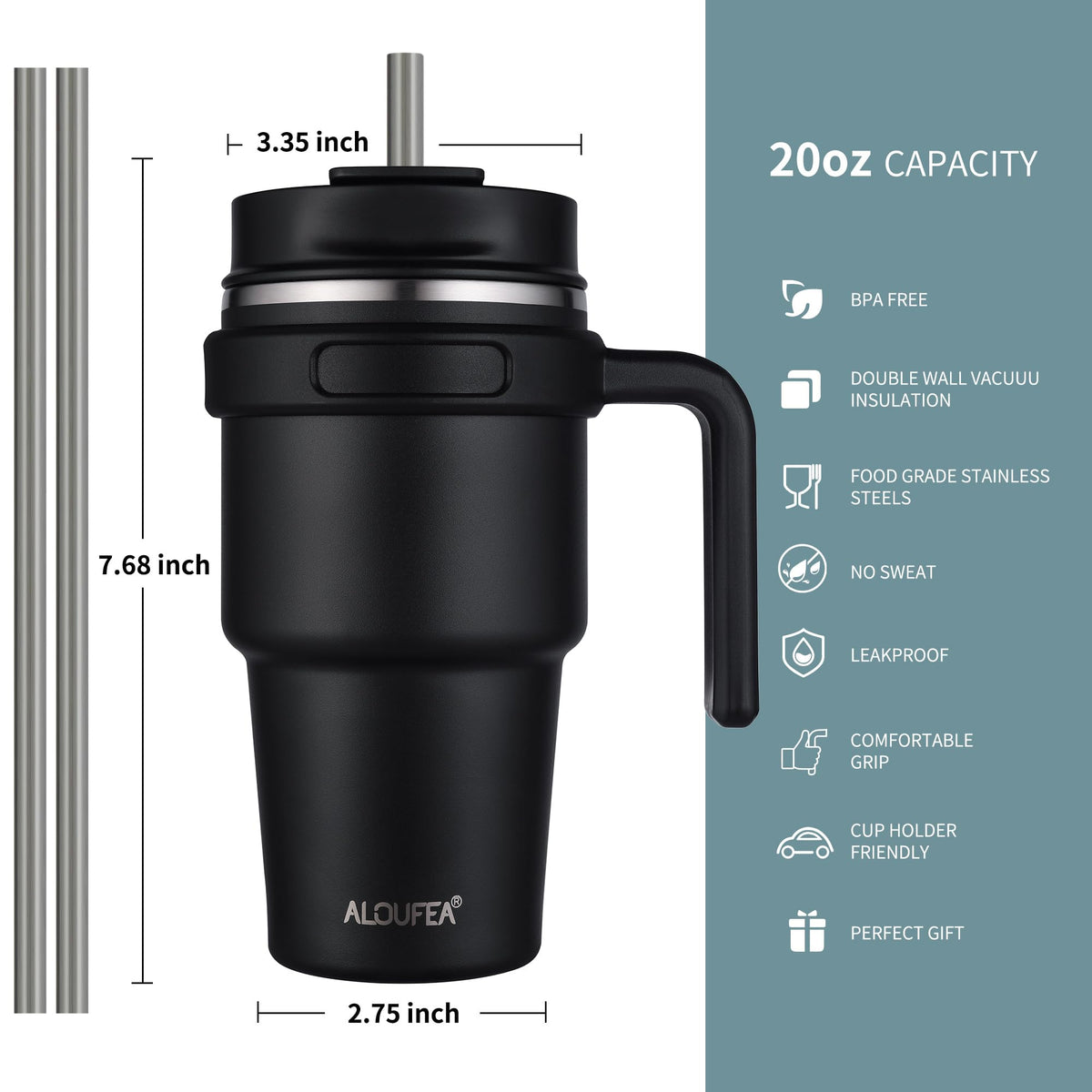 20 oz Insulated Travel Coffee Mug Tumbler with Handle and Straw K85691