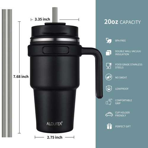 20 oz Insulated Travel Coffee Mug Tumbler with Handle and Straw K85691