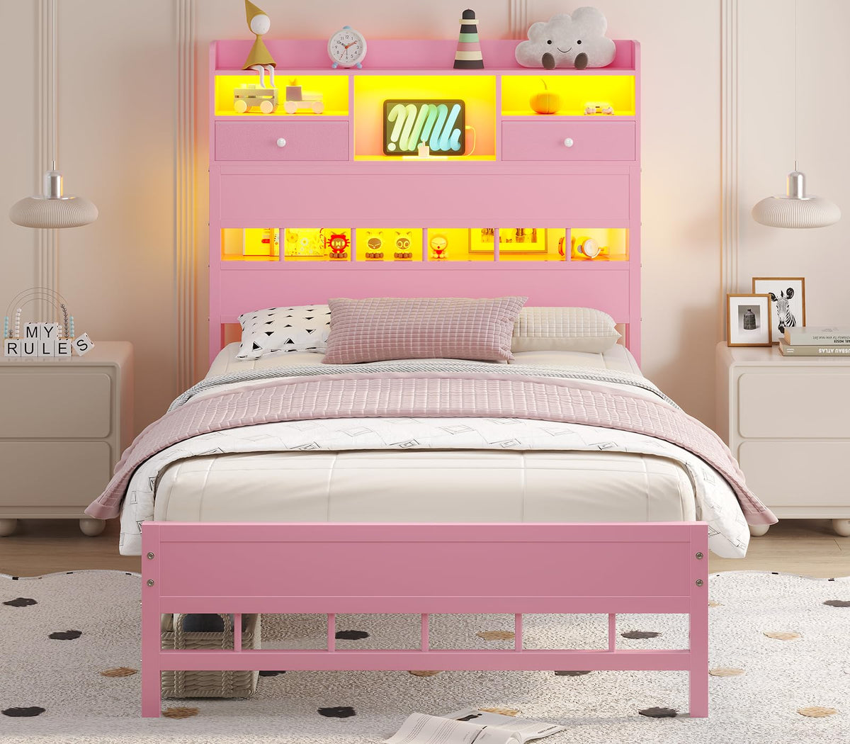Twin Bed Frame with Storage Headboard V2780