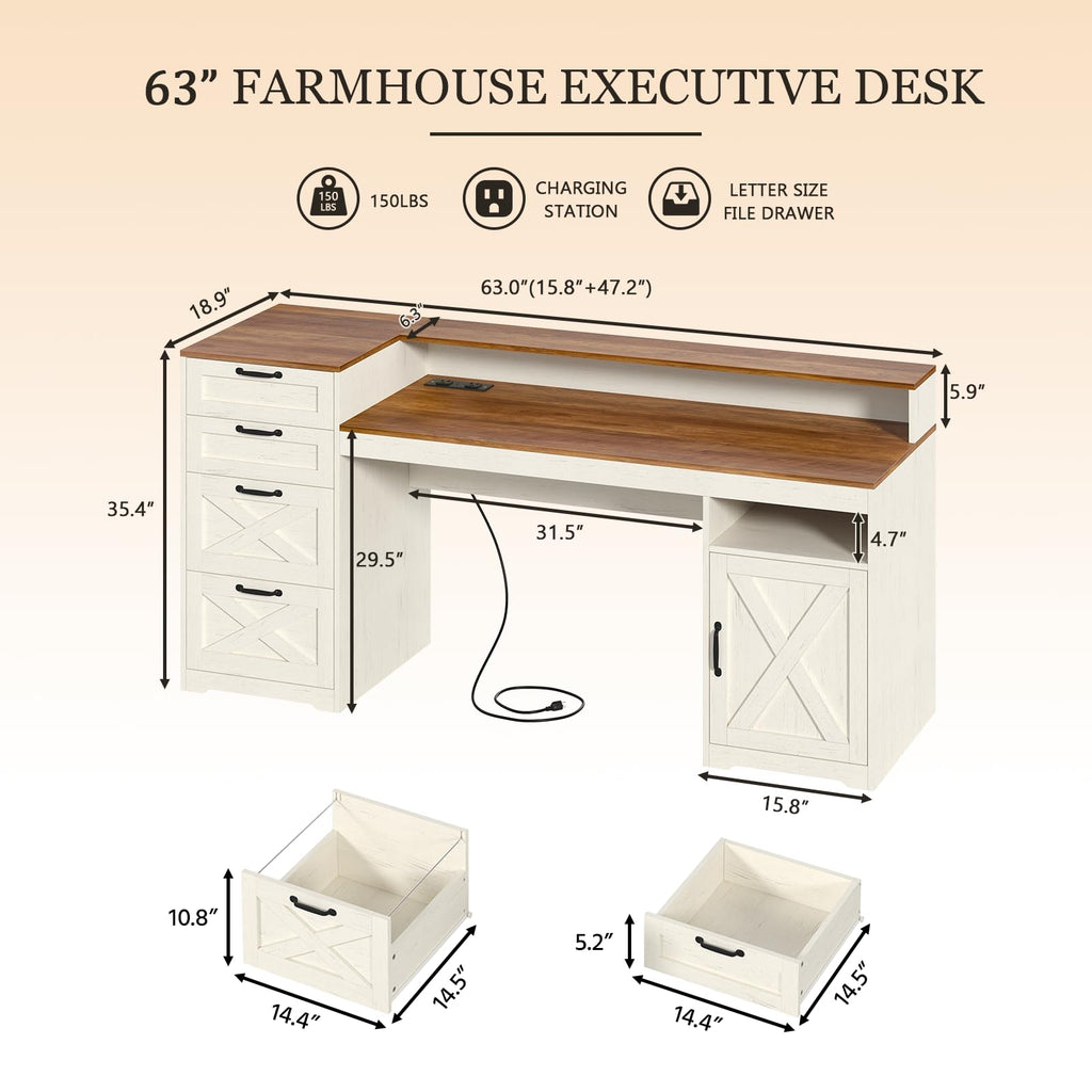 63" Computer Desk with 4 Drawers L660519