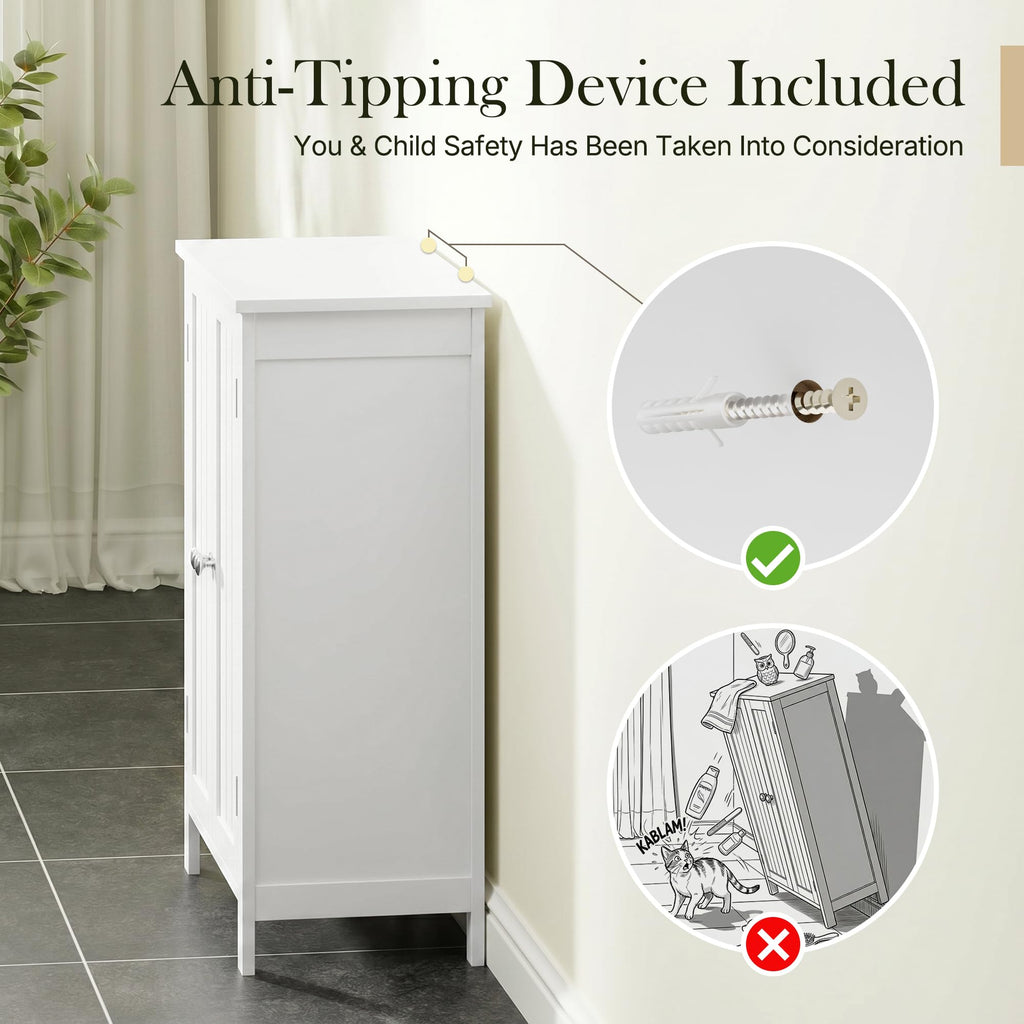 Bathroom Floor Storage Cabinet with Adjustable Shelf and Double Door Z93406