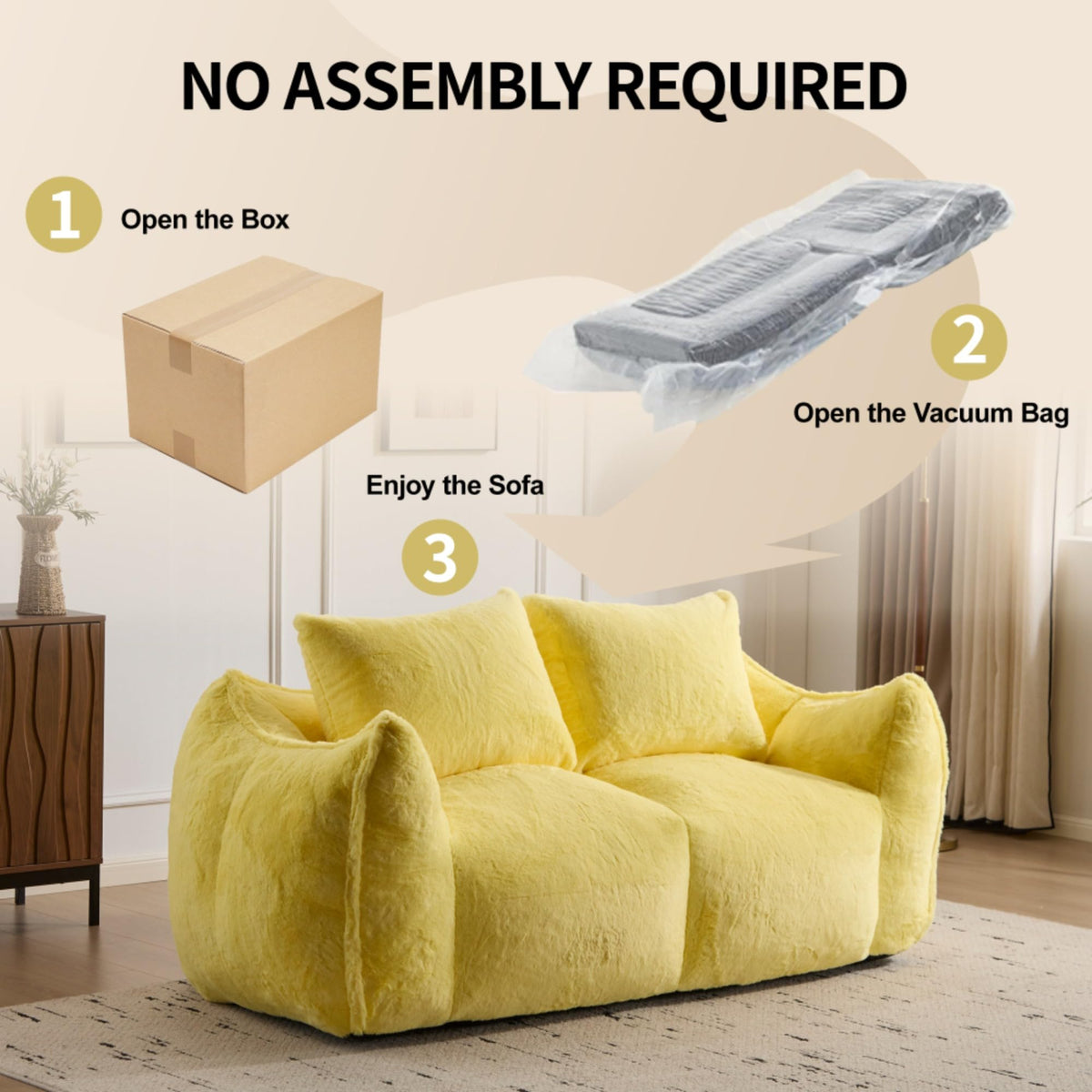 Oversized Faux Fur Memory Foam Bean Bag Sofa H1567