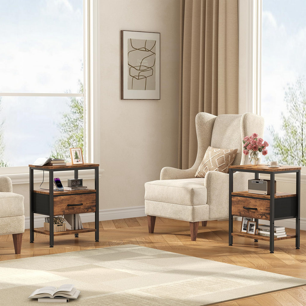Nightstand with Charging Station and Fabric Drawer C4944