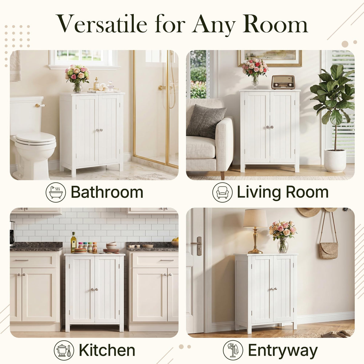 Bathroom Floor Storage Cabinet with Adjustable Shelf and Double Door Z93406
