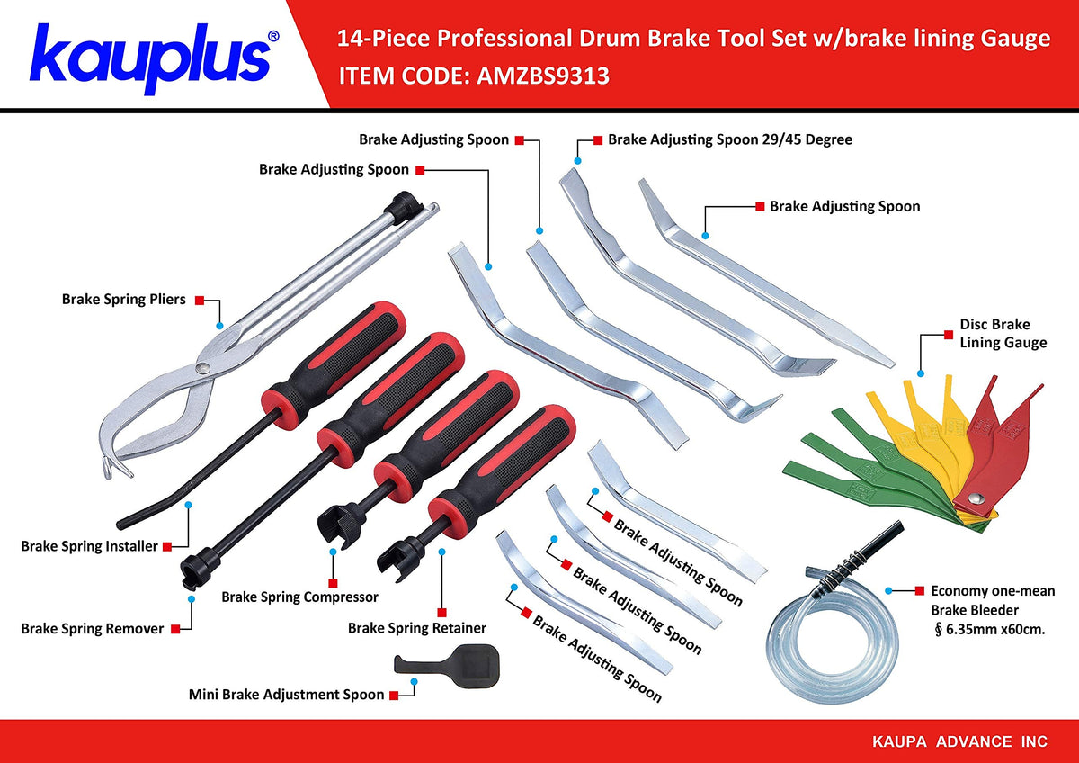 14-Piece Drum Brake Tool Set with Brake Lining Gauge A9498