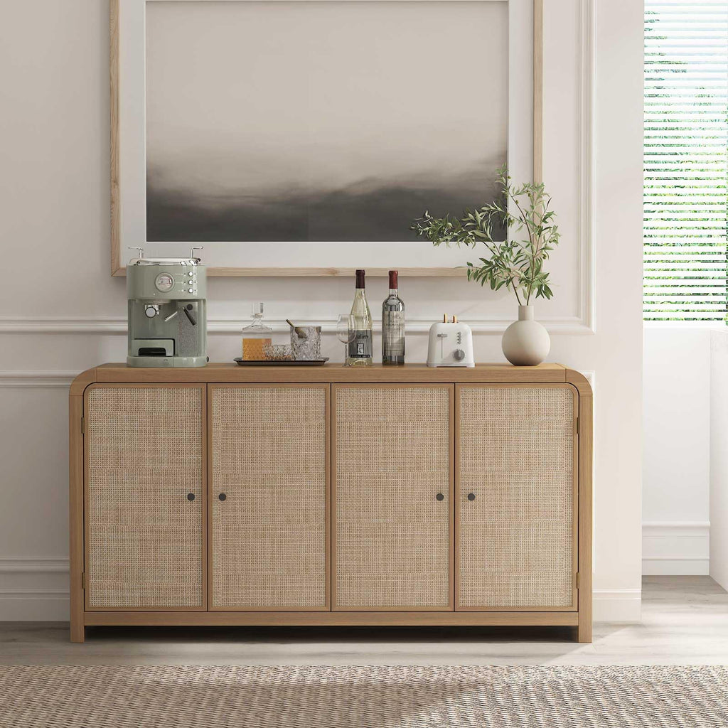 Oak Rattan Sideboard Buffet Cabinet H709329