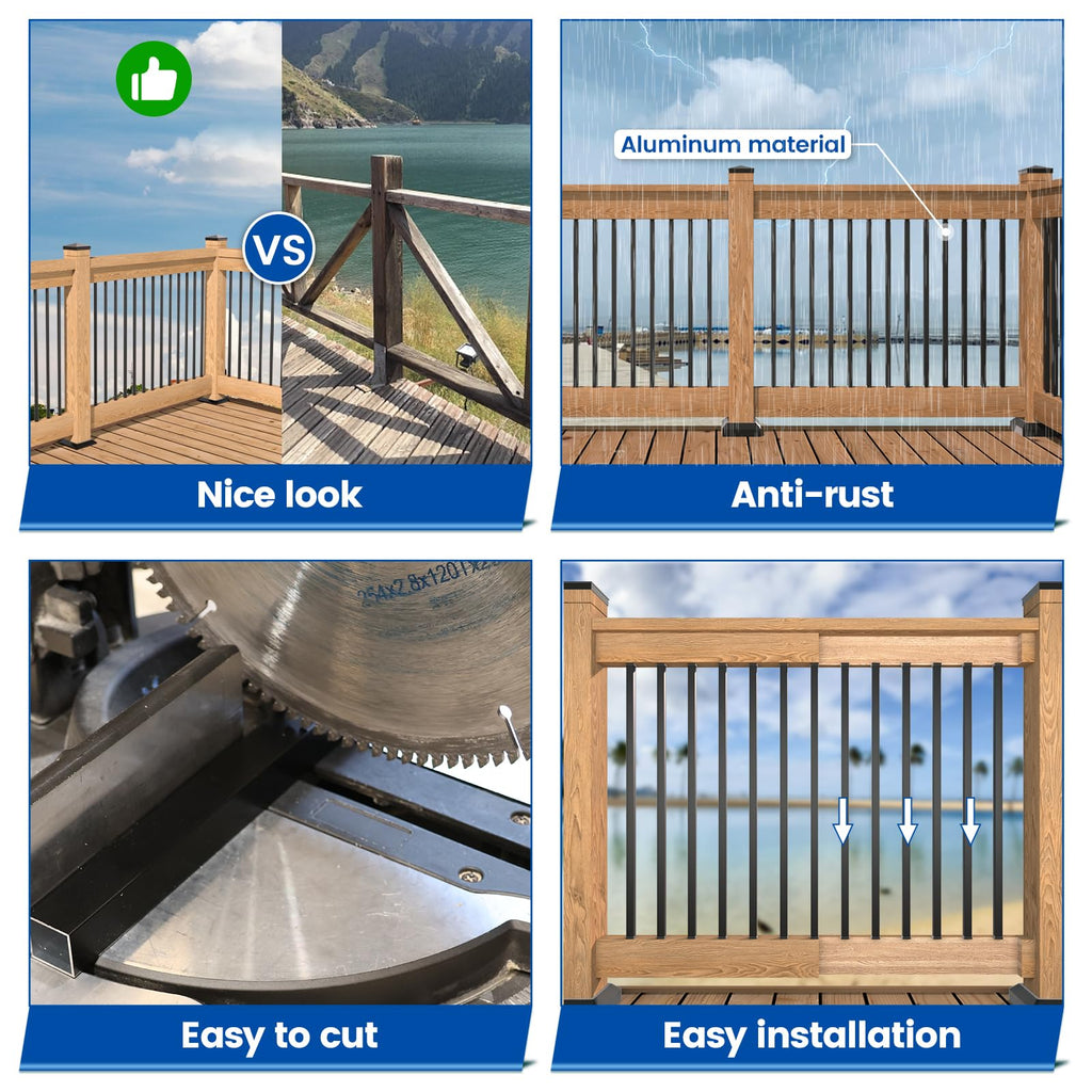 50 Pack 32" Black Aluminum Square Deck Balusters M18177