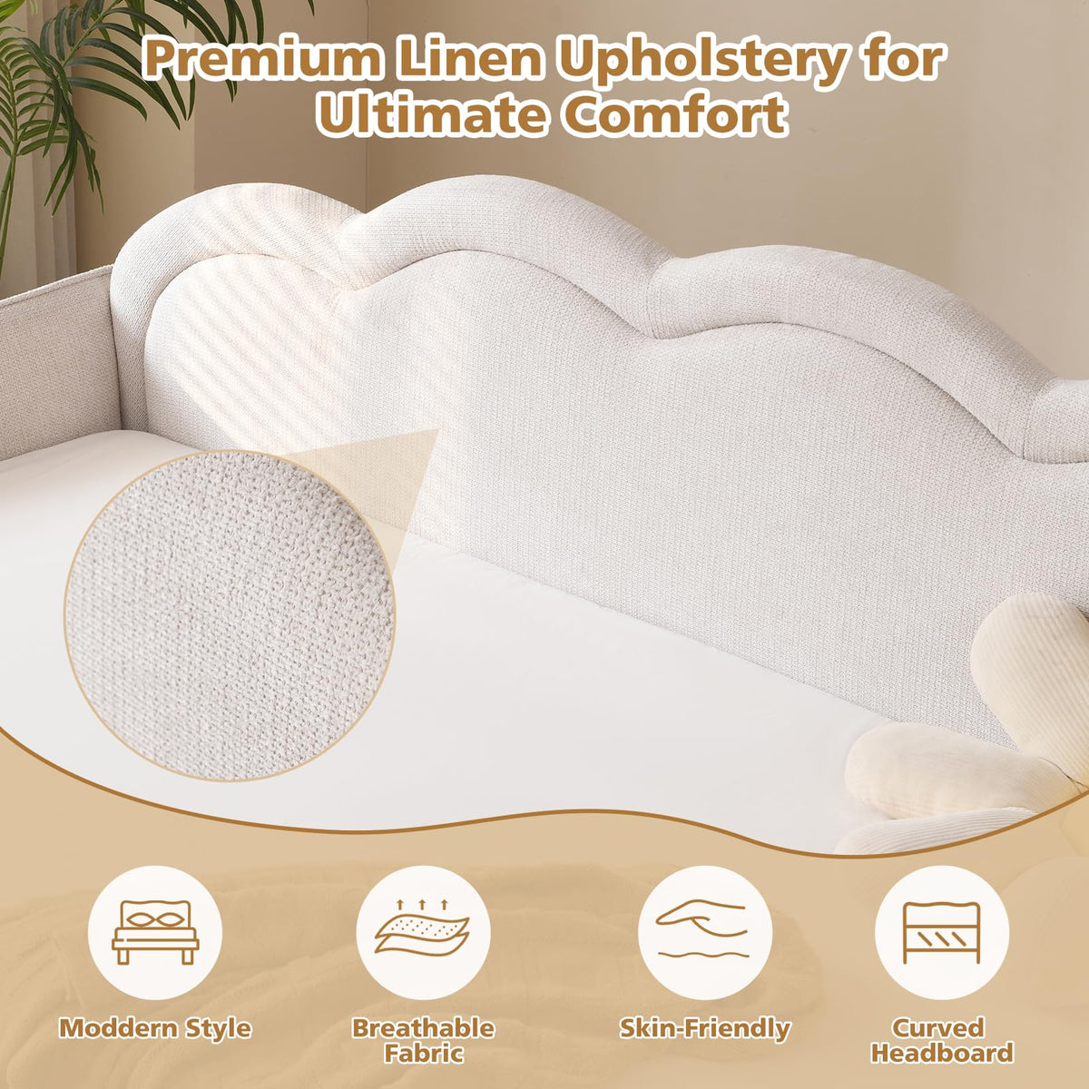 Twin Size Upholstered Linen Daybed with Metal Legs C6666
