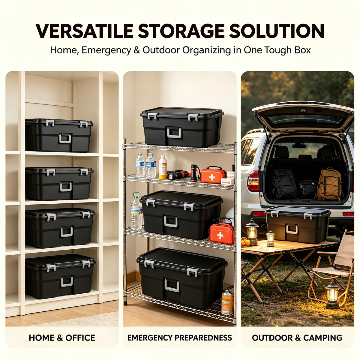 Black 22 Gal Wheeled Plastic Storage Bins B911