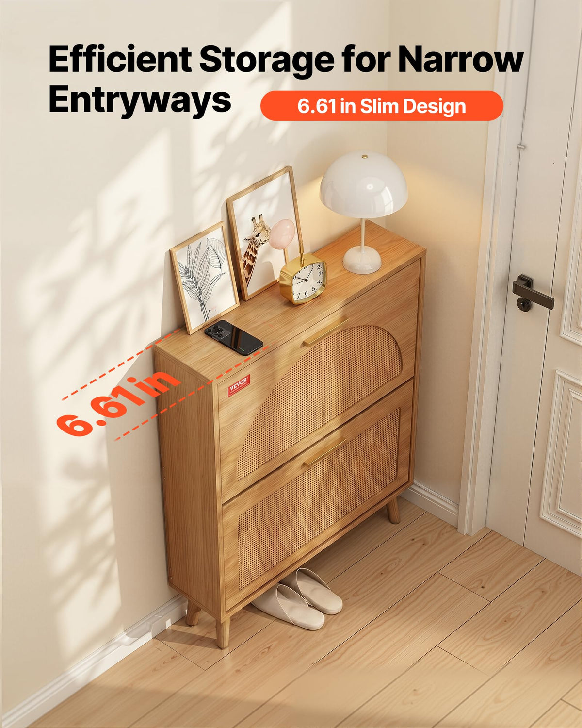2 Flip Drawers Rattan Shoe Storage Cabinet Y795621