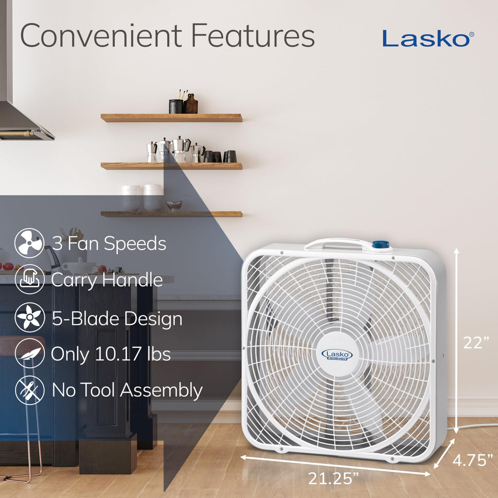 20 Inch 3 Speeds White Box Fan with Carry Handle S8325