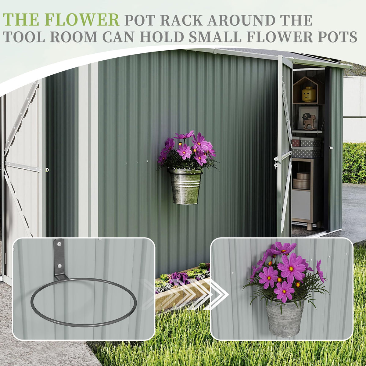 10x12 FT Metal Storage Shed with Lockable Doors and Sloped Roof A77348
