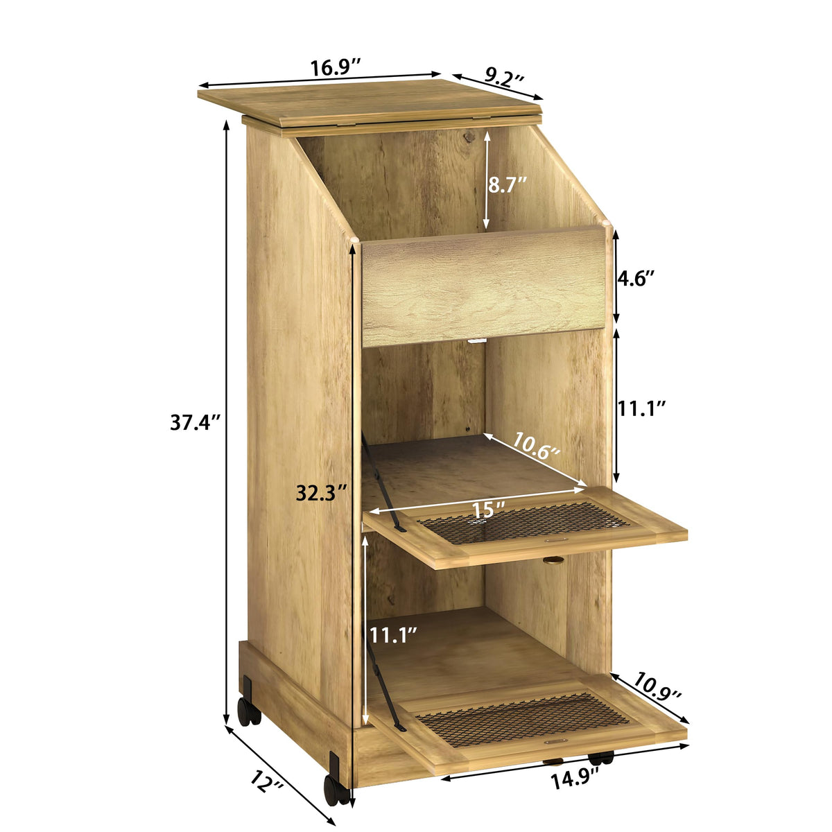 Brown Wooden Potato Storage Bin with Wheel Y879