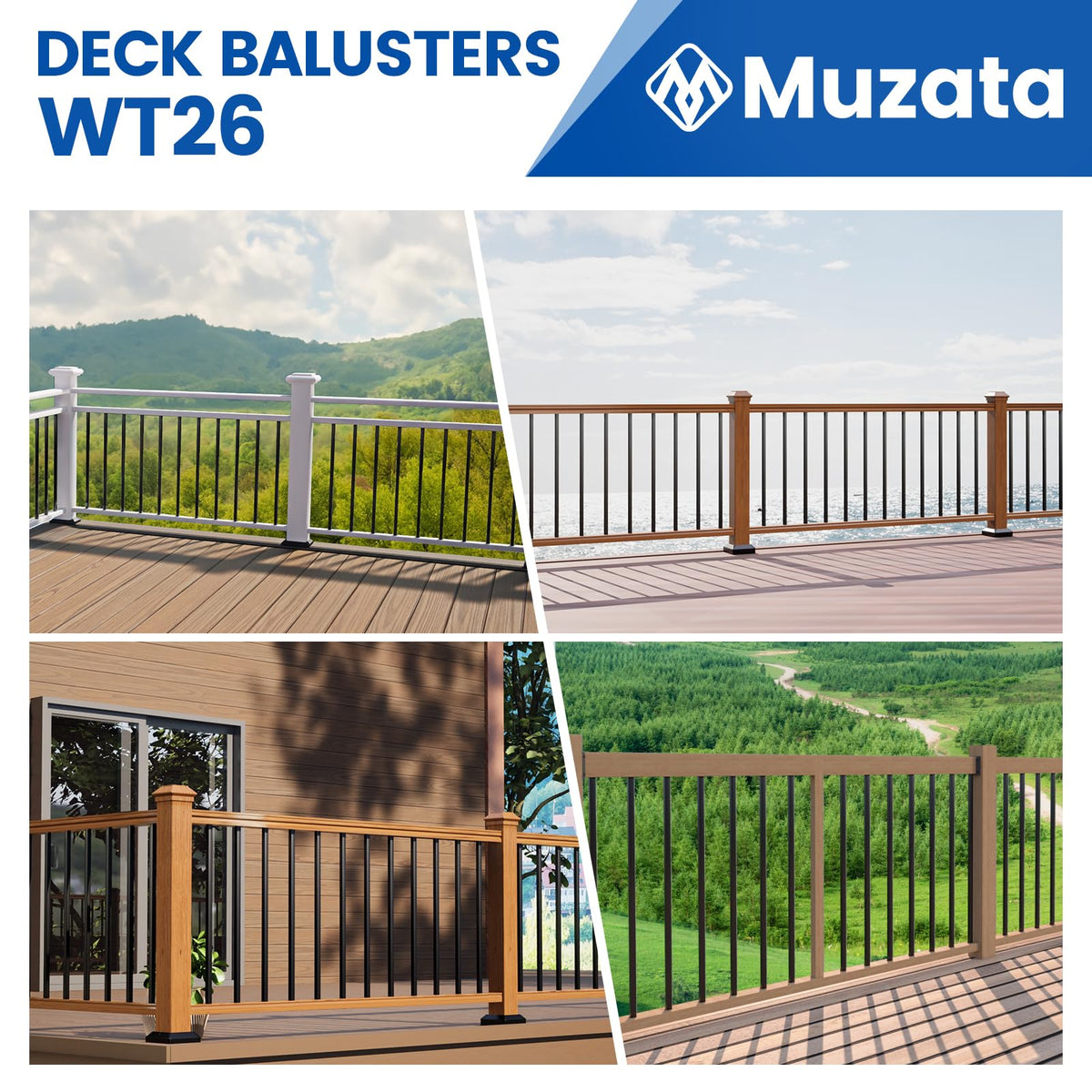 50 Pack 32" Black Aluminum Square Deck Balusters M18177
