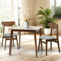 Set of 3 Square Dining Table and 2 Side Chairs Solid Wood Padded Seat Medium Brown A254