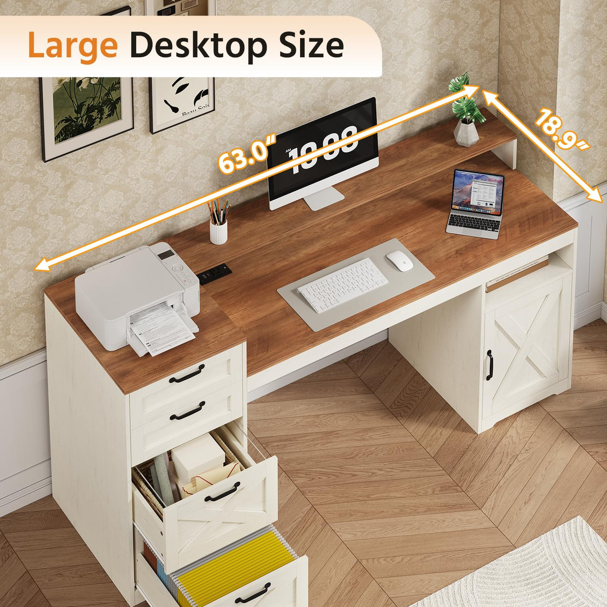 63" Computer Desk with 4 Drawers L660519