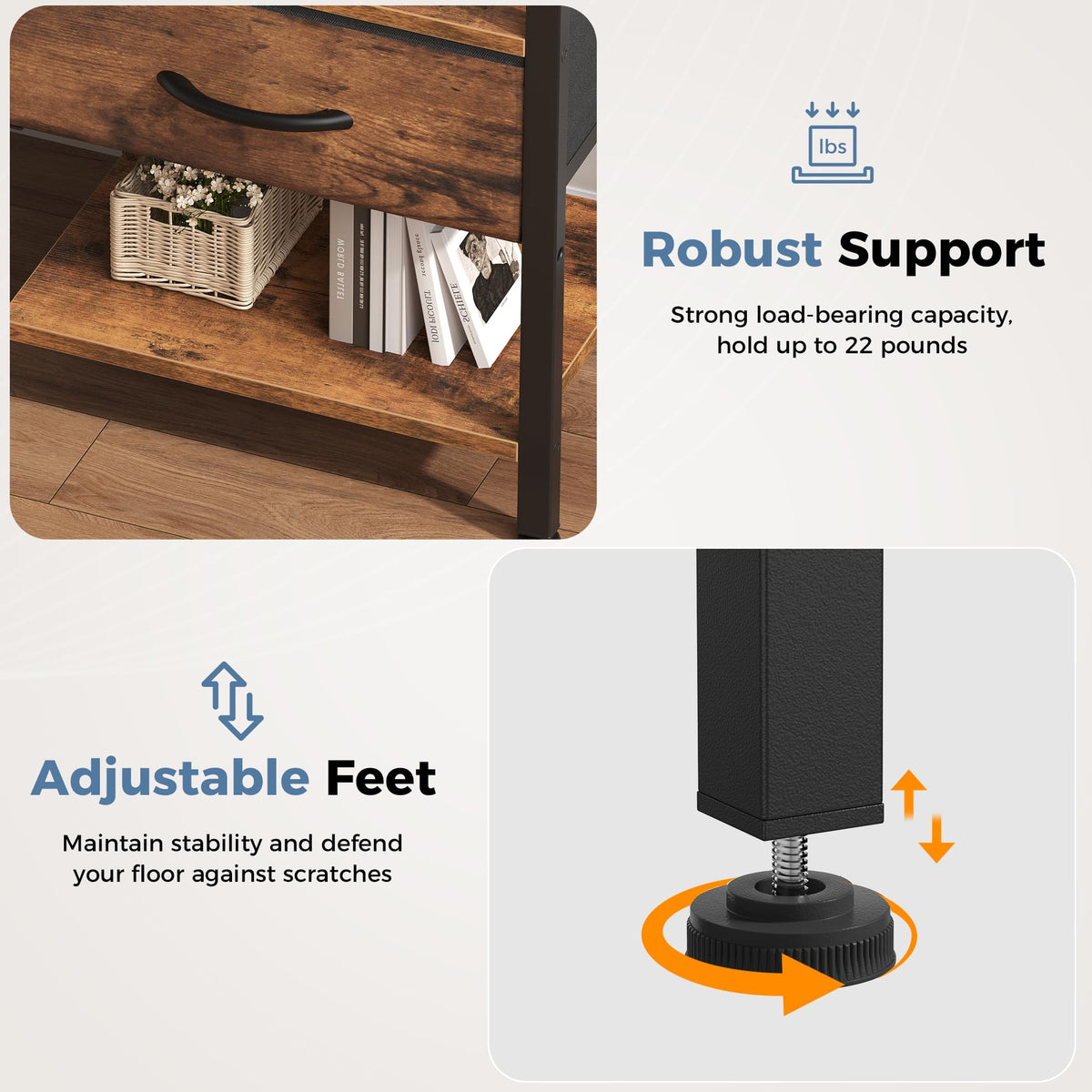 Nightstand with Charging Station and Fabric Drawer C4944